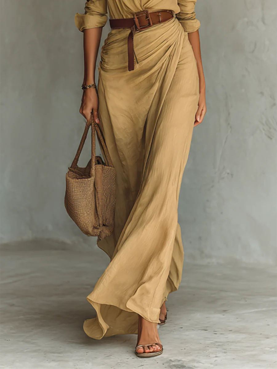 Camille Lyon- Vestido largo con cuello vuelto y mangas largas para mujer.