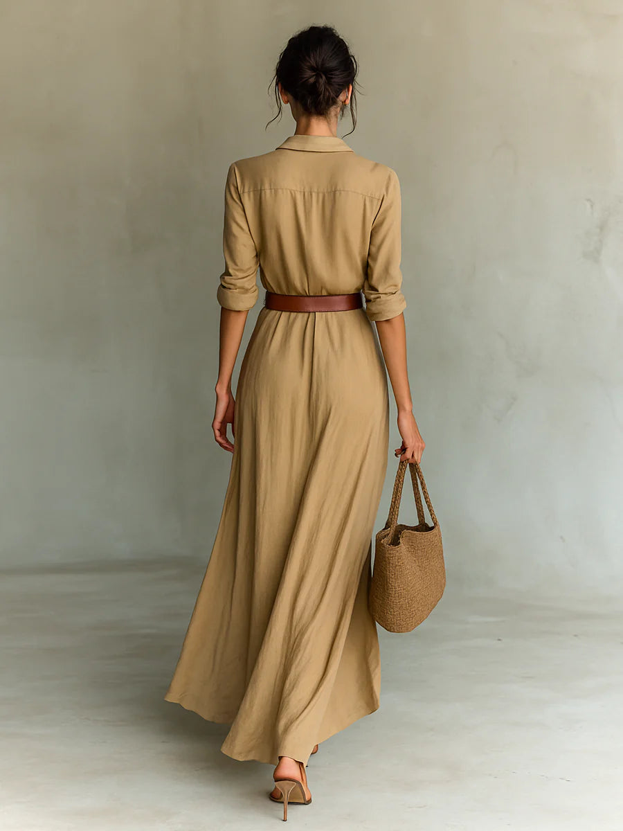 Camille Lyon- Vestido largo con cuello vuelto y mangas largas para mujer.