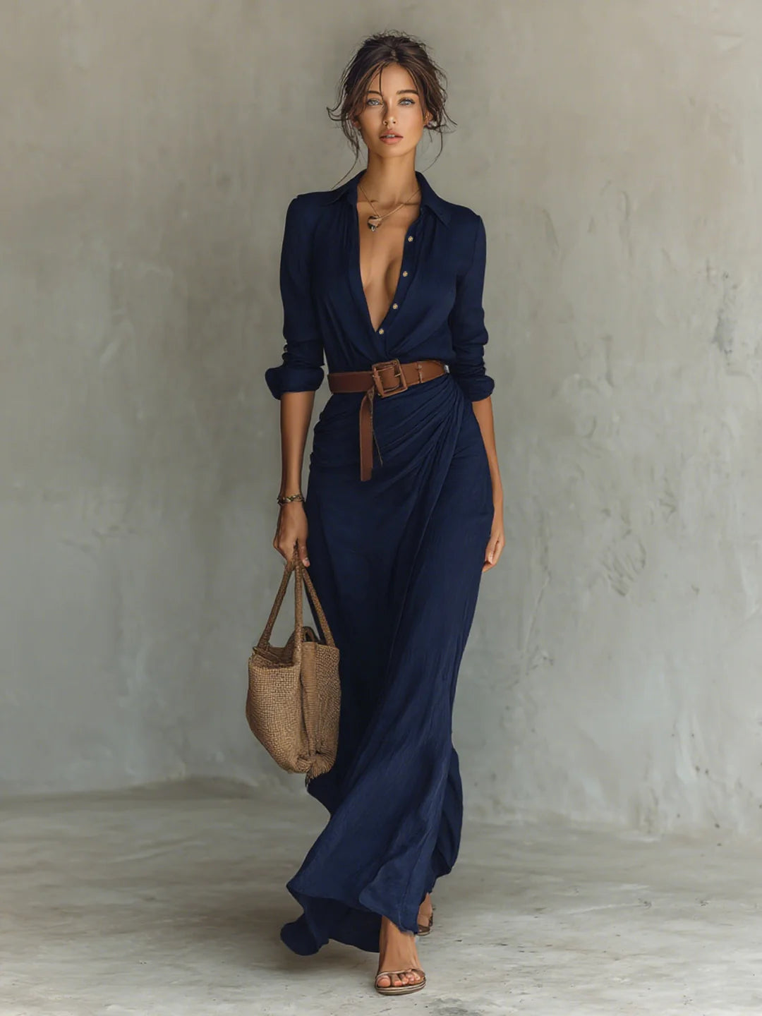 Camille Lyon- Vestido largo con cuello vuelto y mangas largas para mujer.