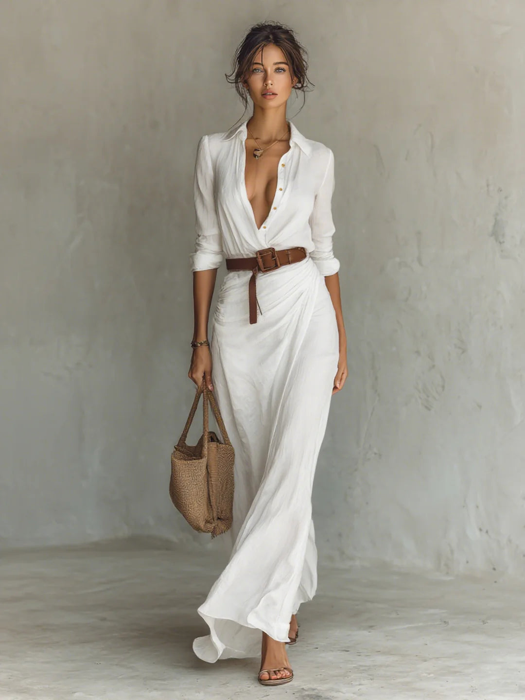 Camille Lyon- Vestido largo con cuello vuelto y mangas largas para mujer.